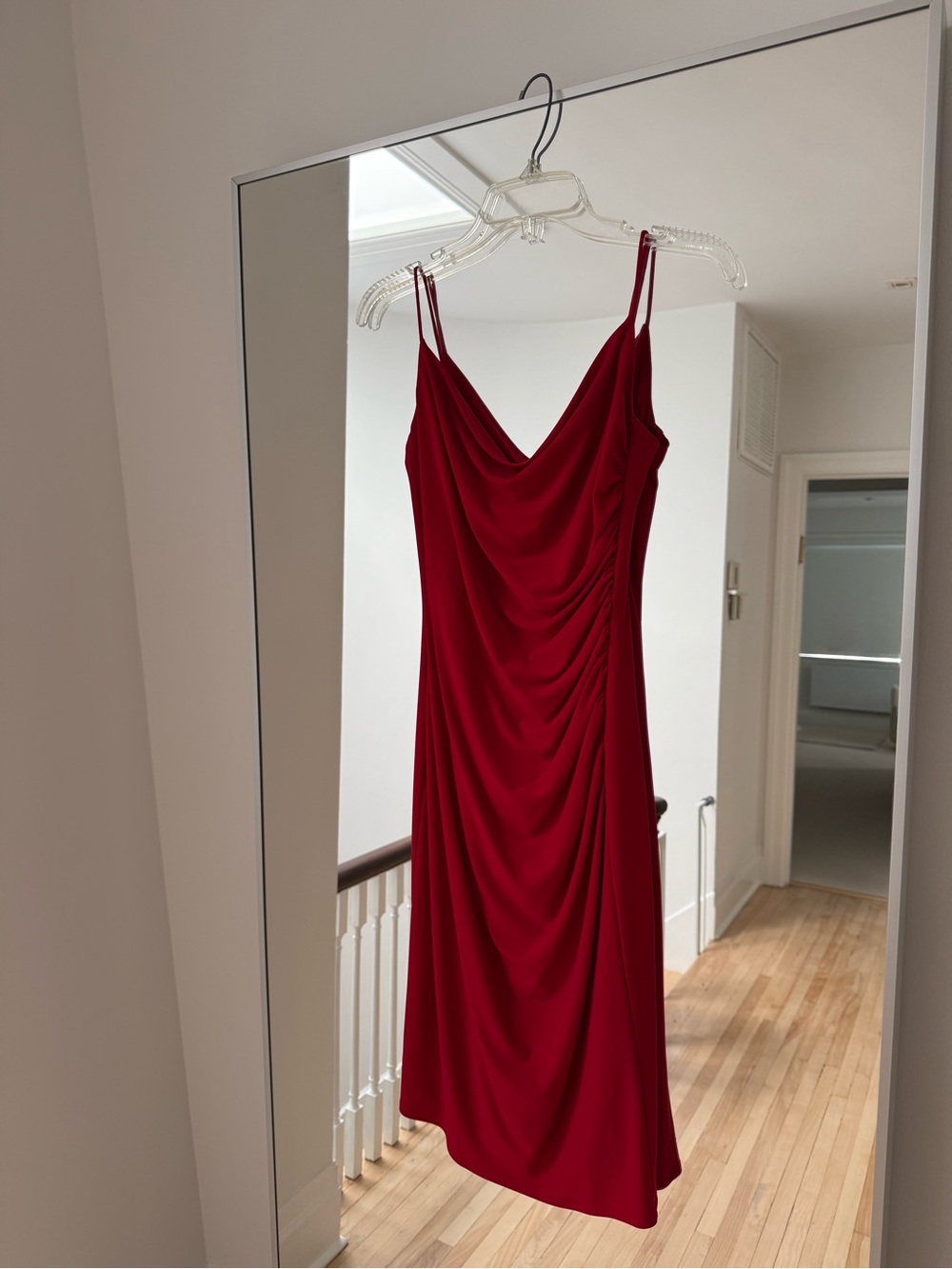 Laundry By Shelli Segal Red Draped Cowl Neck Midi Dress
